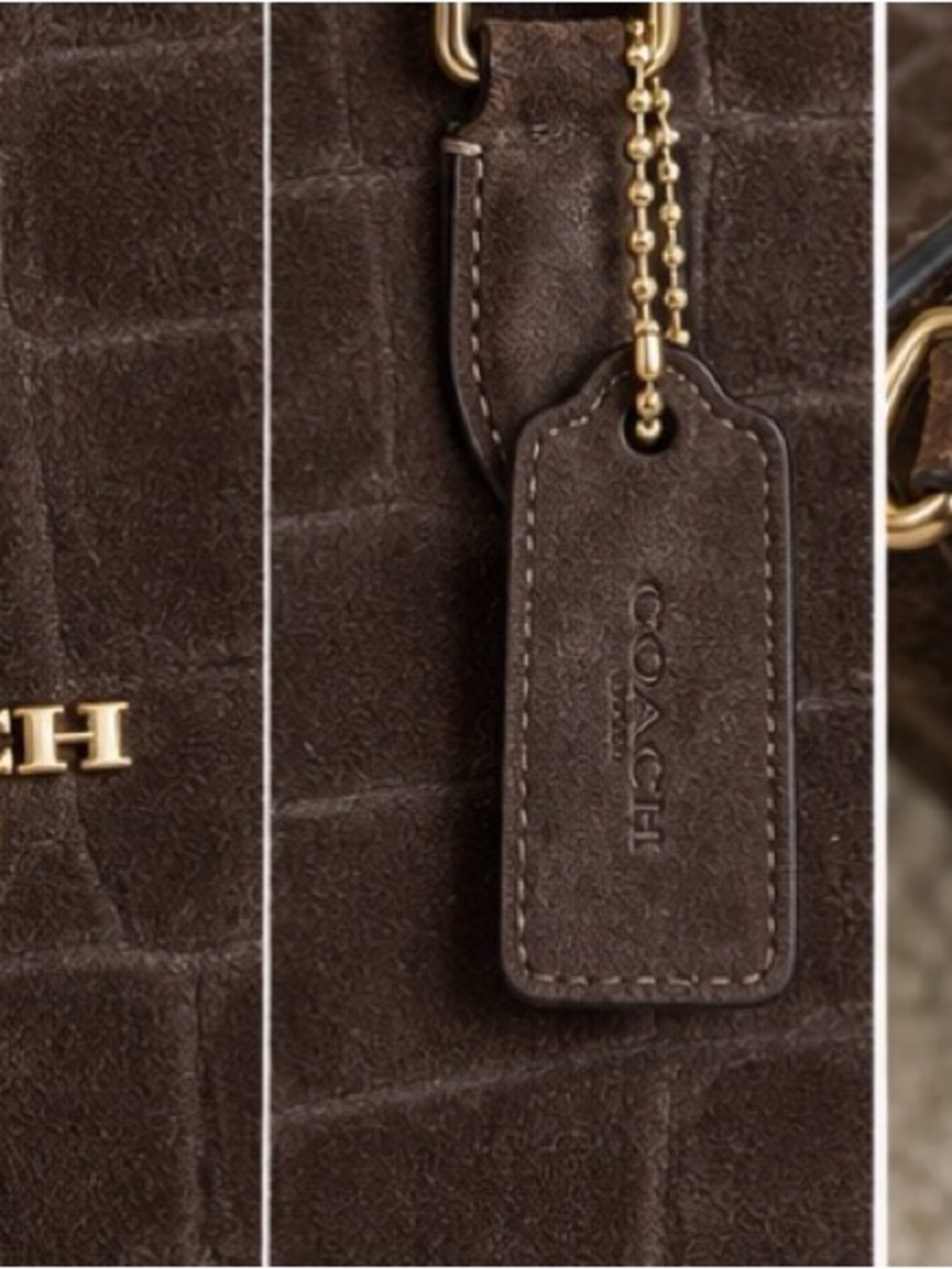 Coach Maggie Small Tote Croc Embossed Suede Brown Gold CCC71 - Picture 7 of 7